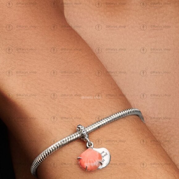 Pandora Coral-coloured Shell Double Dangle Charm - Picture 4 of 6